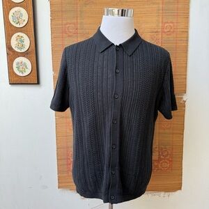 Vintage Cableknit Black Short Sleeve Button Up Shirt